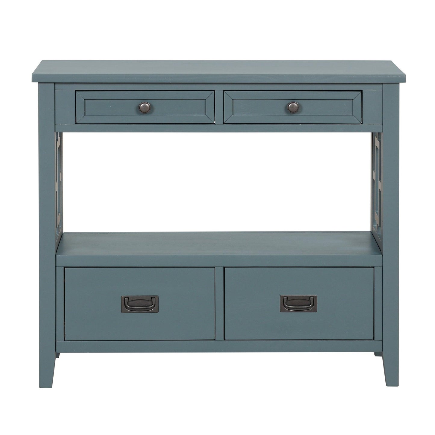 36'' Farmhouse Pine Wood Console Table Entry Sofa Table with 4 Drawers & 1 Storage Shelf ( Blue) - FurniFindUSA