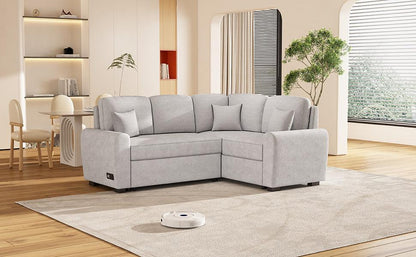 87.4"Sectional Sleeper Sofa with USB Charging Port and Plug Outlet Pull-Out Sofa Bed with 3 Pillows Grey - FurniFindUSA