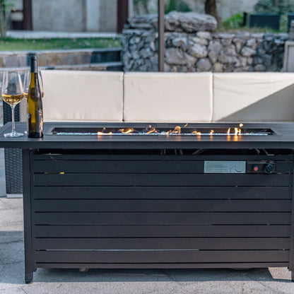 57in Outdoor Gas Fire Pit 50000 BTU Bronze Rectangular Propane Fire Pit Table - FurniFindUSA