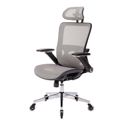 GREY Ergonomic Mesh Office Chair High Back - Adjustable Headrest with Flip-Up Arms - FurniFindUSA