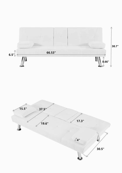 Modern Convertible Folding Futon Sofa Bed for Compact Living Space, Apartment, Dorm/Removable Armrests, Metal Legs, 2 Cupholders - FurniFindUSA