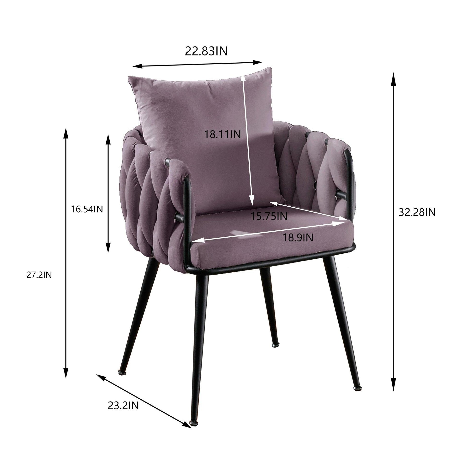 Pure Purple Modern Velvet Dining Chairs Set of 2 Hand Weaving Accent Chairs Living Room Chairs Upholstered Side Chair - FurniFindUSA