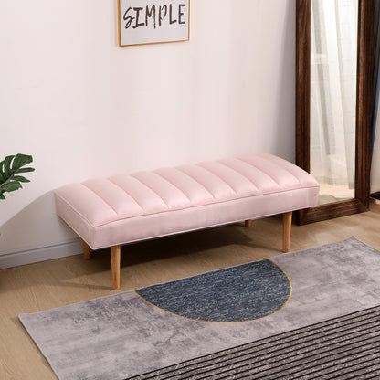 Pink Velvet Upholstered Bench Channel Tufted Bedroom Ottoman with Wood Legs Home Furniture (Pink) - FurniFindUSA