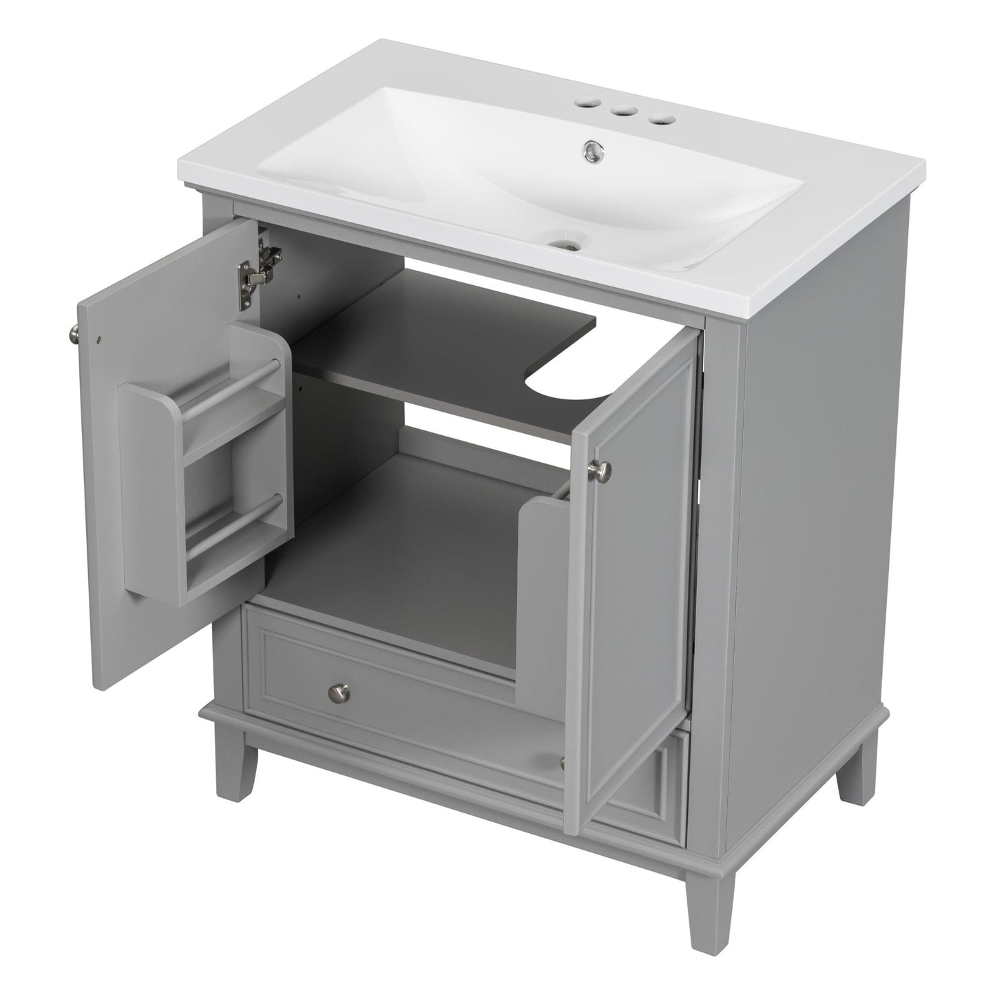 30inchgrey Bathroom Vanity with Sink ComboMulti-functional Bathroom Cabinet with Doors and Drawer Solid Frame and MDF Board - FurniFindUSA