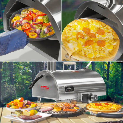 Pizza Oven Outdoor 12" Automatic Rotatable Pizza Ovens Portable Stainless Steel Wood Fired Pizza - FurniFindUSA