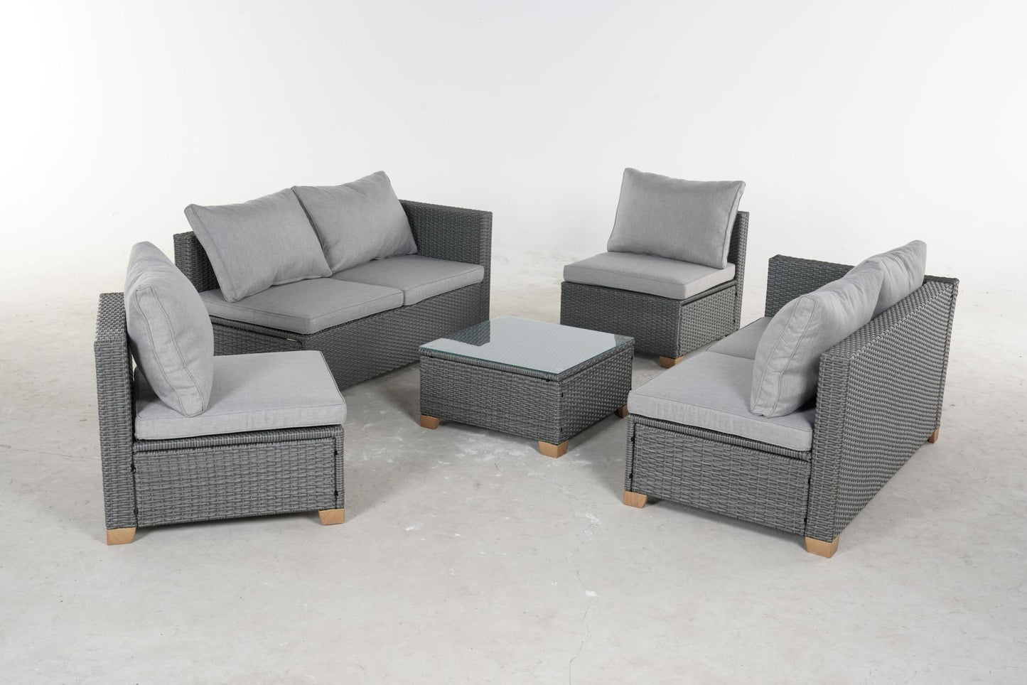 5 Piece Outdoor Rattan Sectional Sets，6 Seats with Cushion - FurniFindUSA