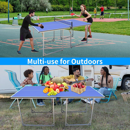 6ft Mid-Size Table Tennis Table Foldable & Portable Ping Pong Table Set for Indoor & Outdoor Games with Net - FurniFindUSA