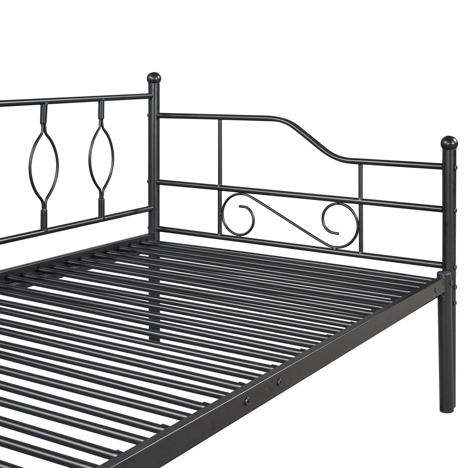 Twin Size Metal Daybed with Trundle Daybed with Slat Black - FurniFindUSA