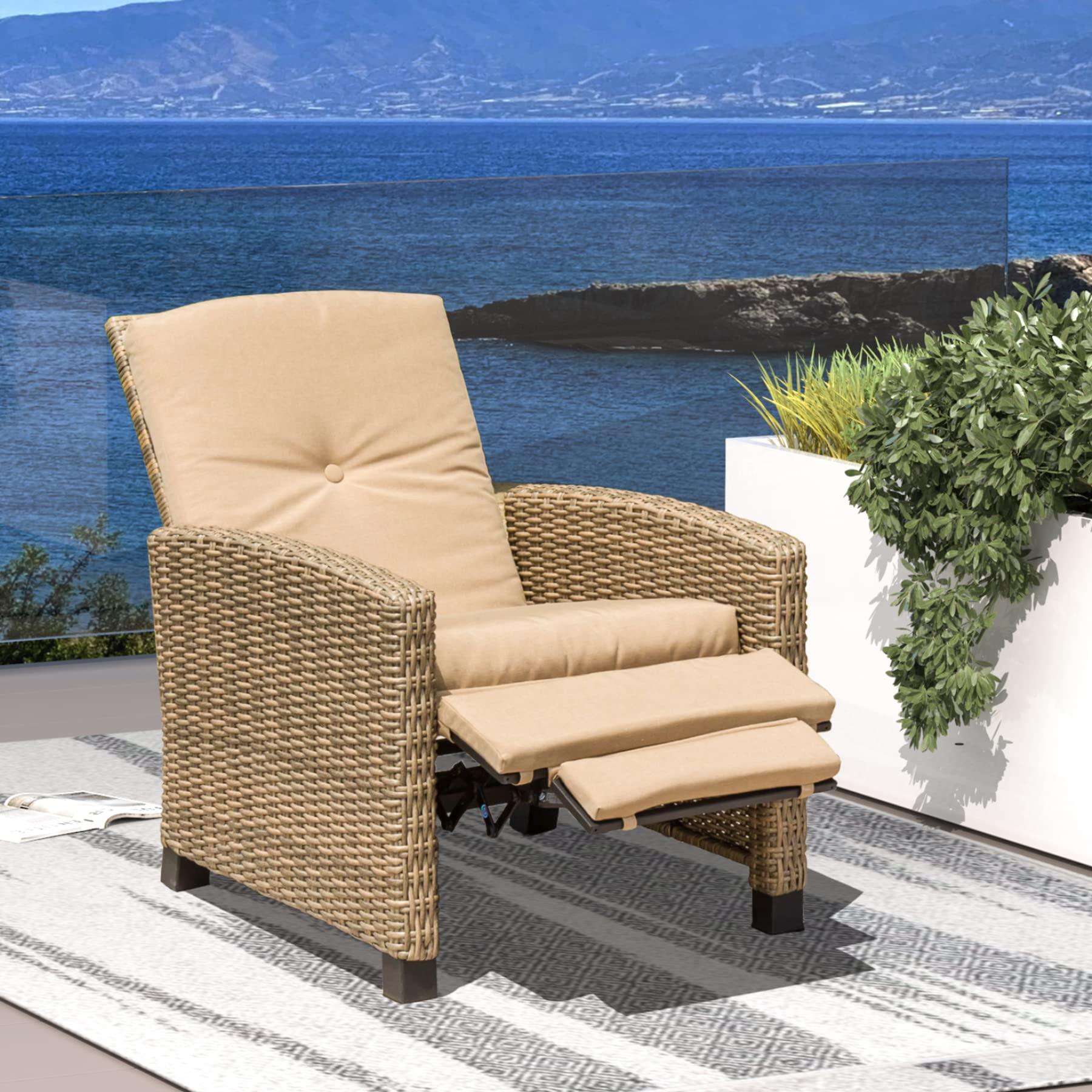 Domi Indoor & Outdoor Recliner, All-Weather Wicker Reclining Patio Chair - FurniFindUSA