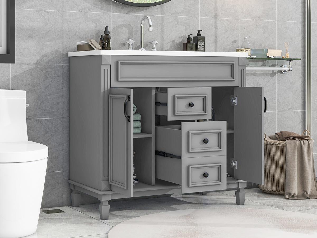 36'' Bathroom Vanity with Top Sink, Modern Bathroom Storage Cabinet with 2 Soft Closing Doors and 2 Drawers, Single Sink Bathroo - FurniFindUSA