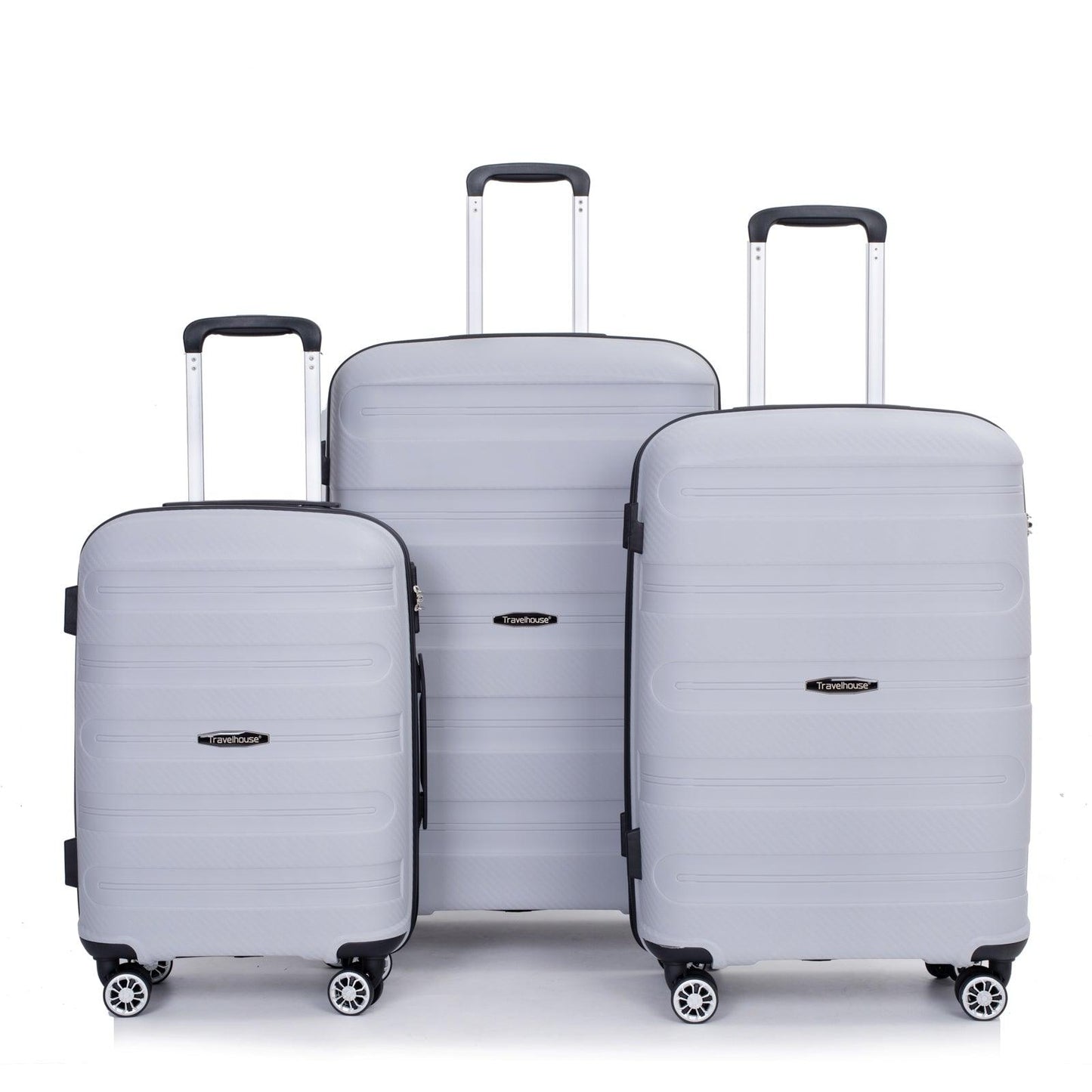 Hardshell Suitcase Spinner Wheels PP Luggage Sets Lightweight Durable Suitcase with TSA Lock,3-Piece Set (20/24/28) ,Silver - FurniFindUSA