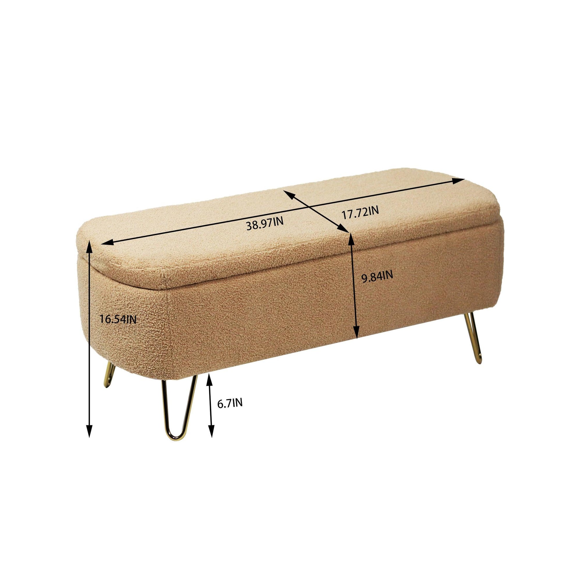 Camel Storage Ottoman Bench for End of Bed Gold Legs - FurniFindUSA