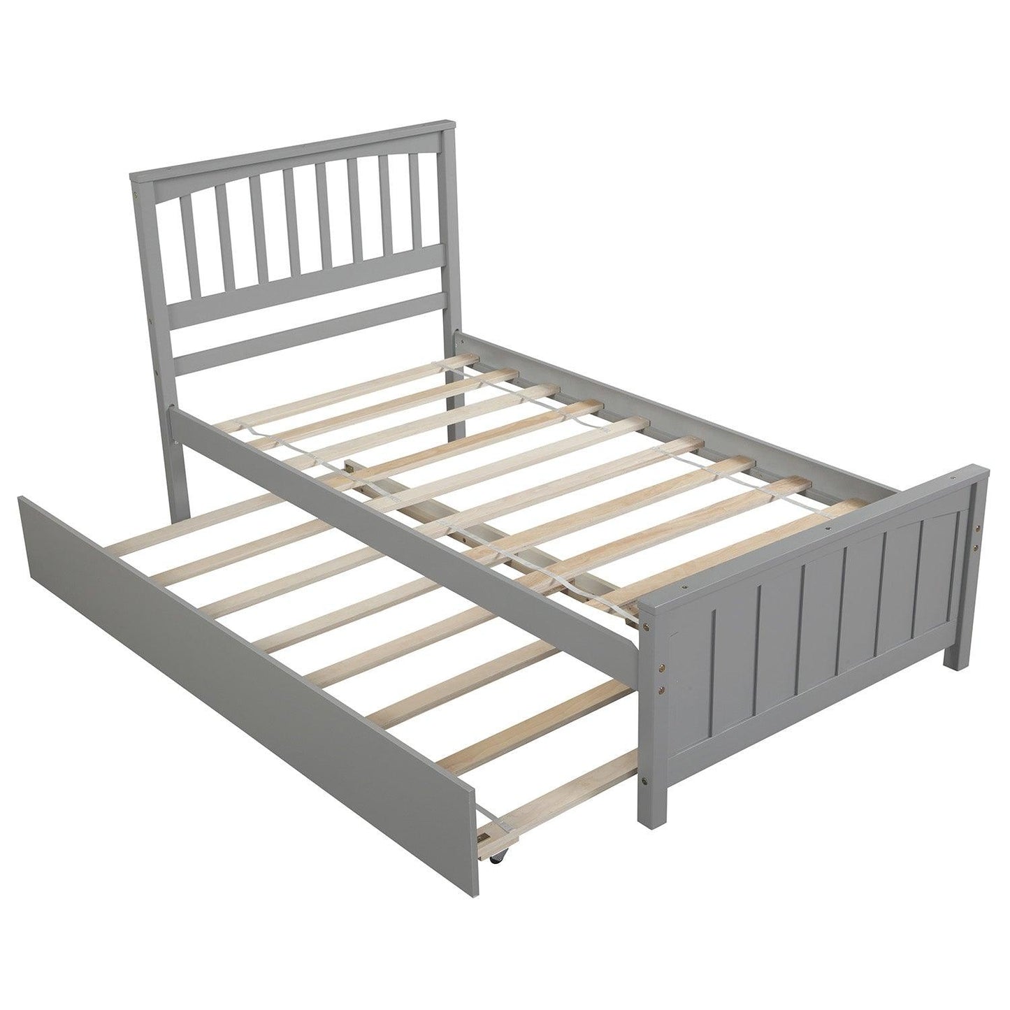 Twin size Platform Bed with Trundle Gray - FurniFindUSA