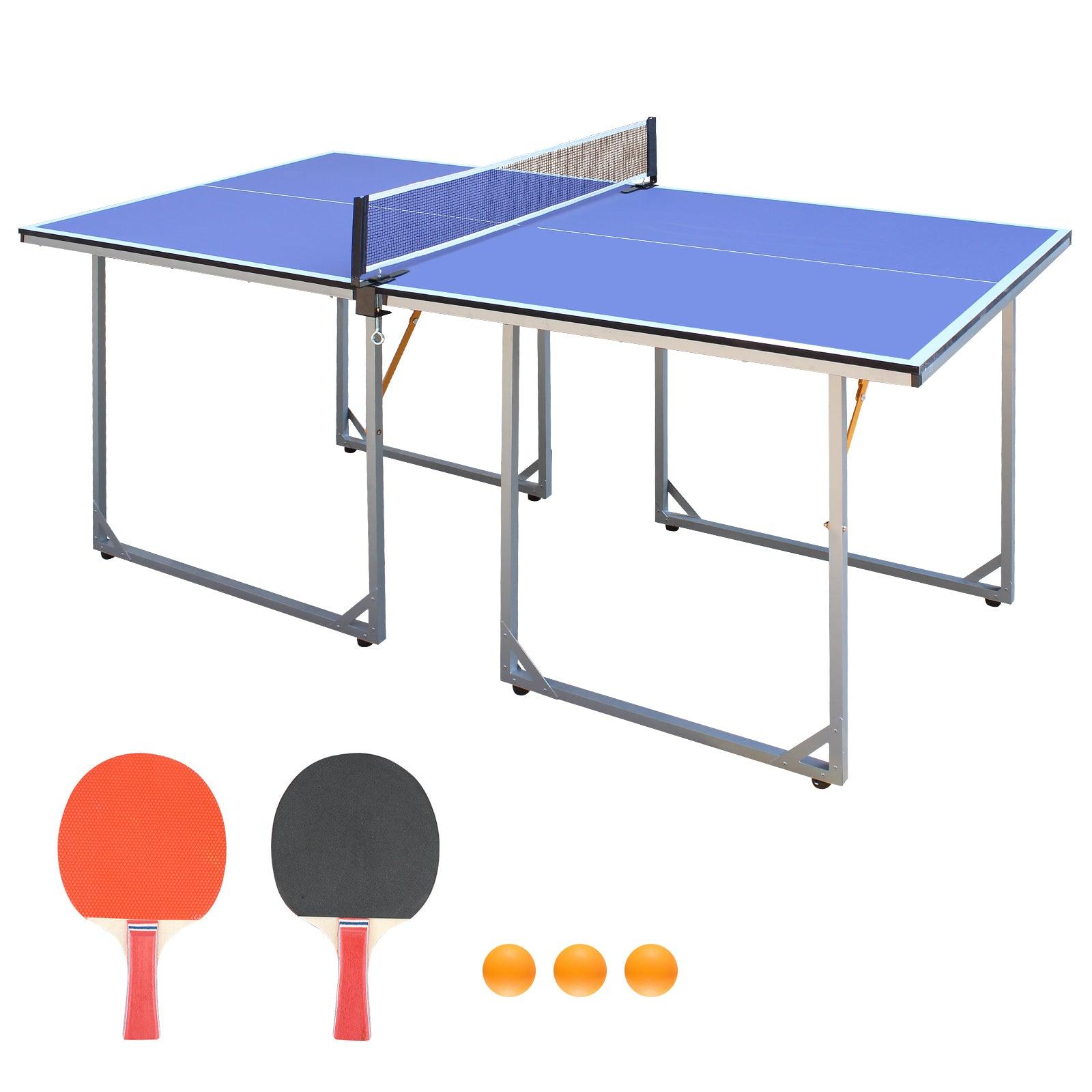 6ft Mid-Size Table Tennis Table Foldable & Portable Ping Pong Table Set for Indoor & Outdoor Games with Net - FurniFindUSA