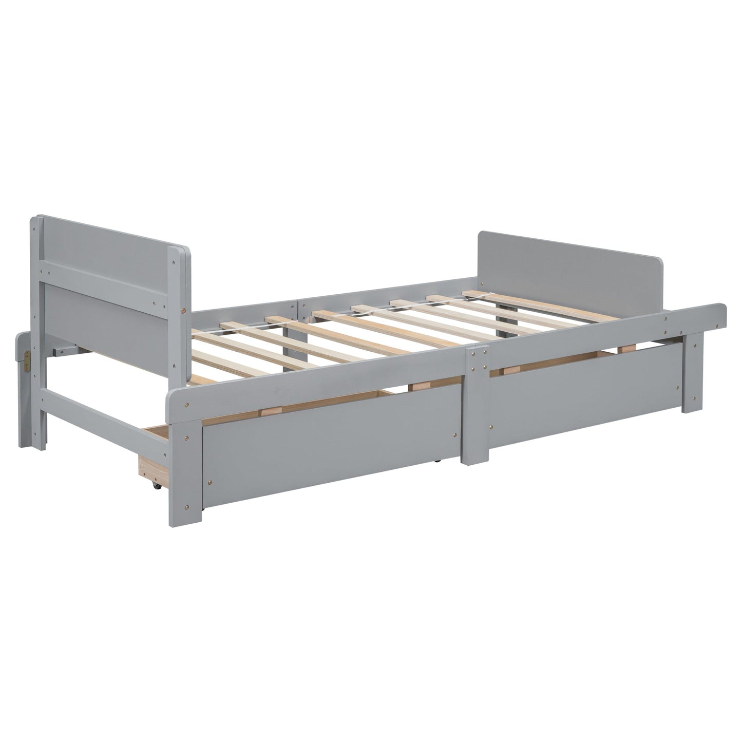 Twin Bed with Footboard Bench 2 drawers Grey - FurniFindUSA