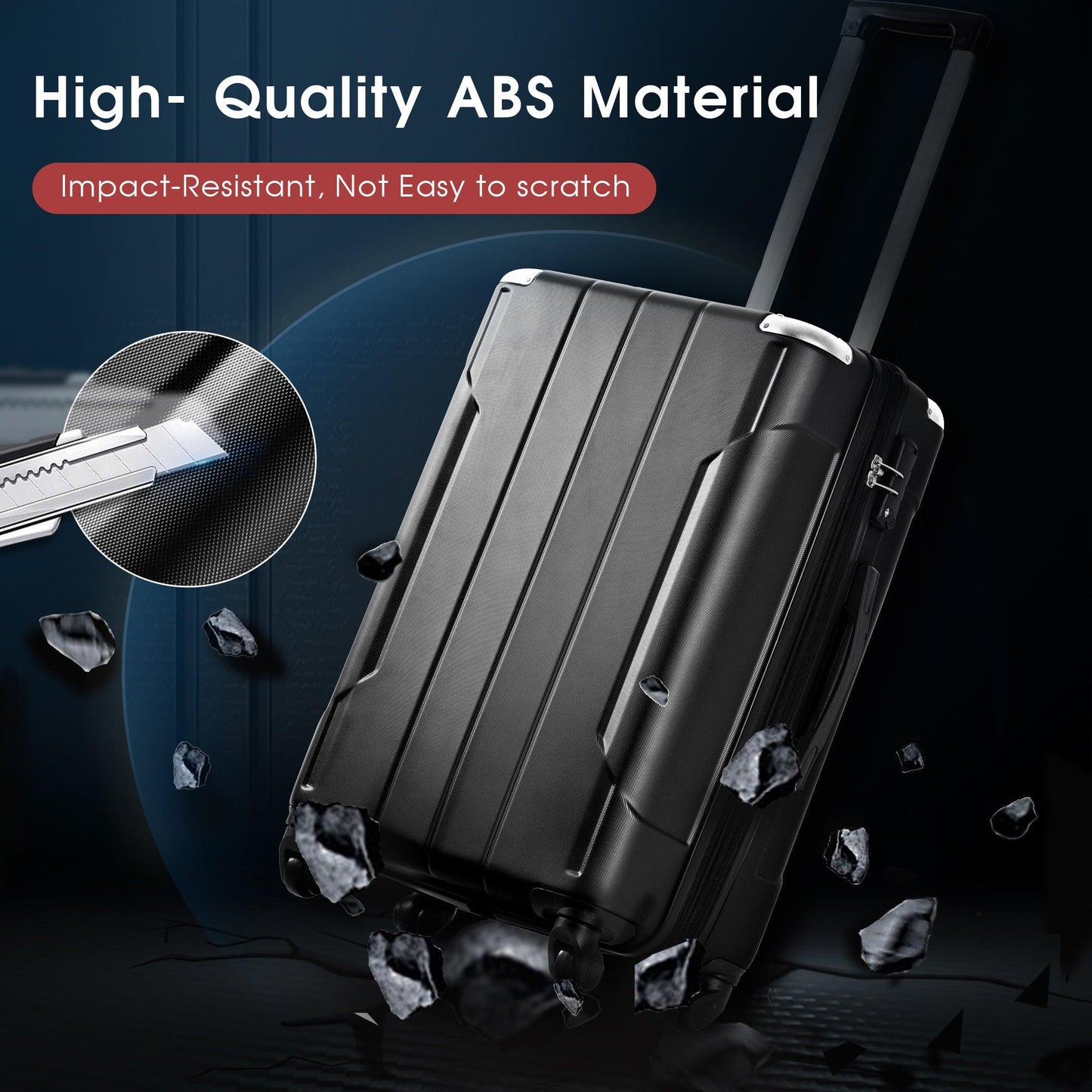 Hardshell Luggage Spinner Suitcase with TSA Lock Lightweight 20'' (Single Luggage) Black + ABS + 20 Inch Carry On - FurniFindUSA