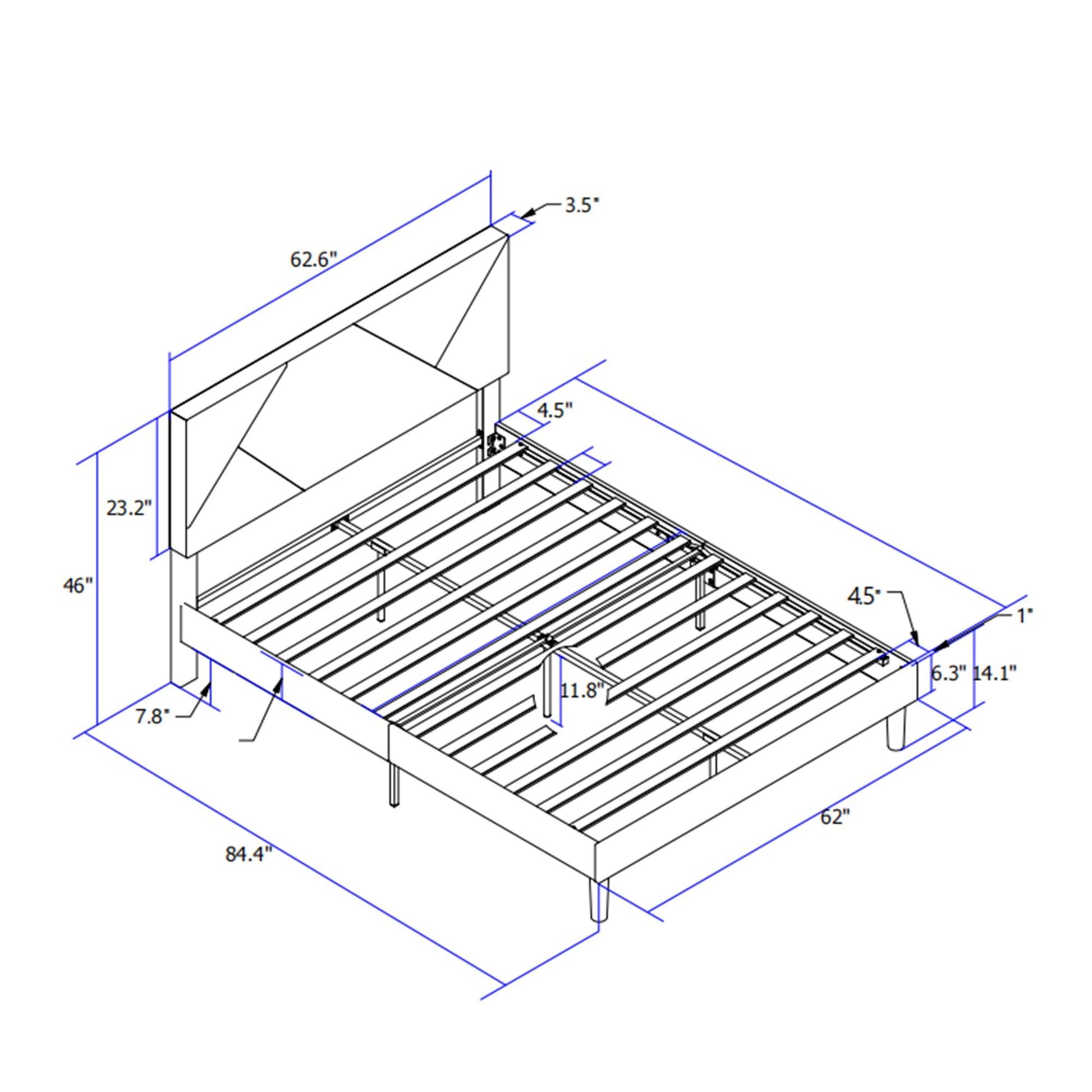 Queen Size Upholstered Platform Bed Frame Wood Slat Support Grey - FurniFindUSA