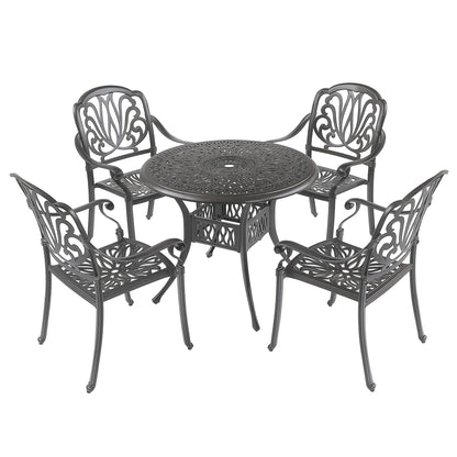 5PCS Outdoor Furniture Dining Table Set Patio Furniture Includes 1 Round Table and 4 Chairs with Umbrella Hole - FurniFindUSA