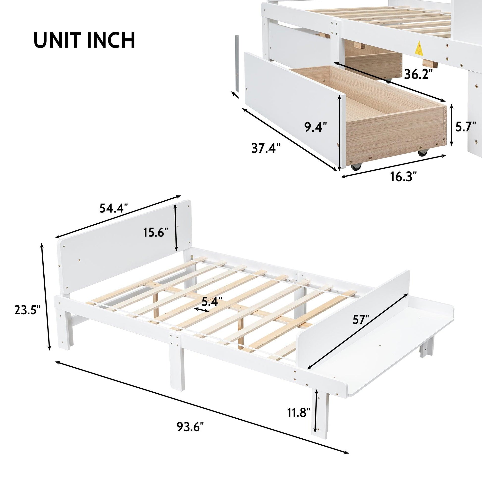 Full Bed with Footboard Bench 2 drawers White - FurniFindUSA