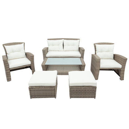 U-style Patio Furniture Set, 4 Piece Outdoor Conversation Set All Weather Wicker Sectional Sofa with Ottoman and Cushions - FurniFindUSA