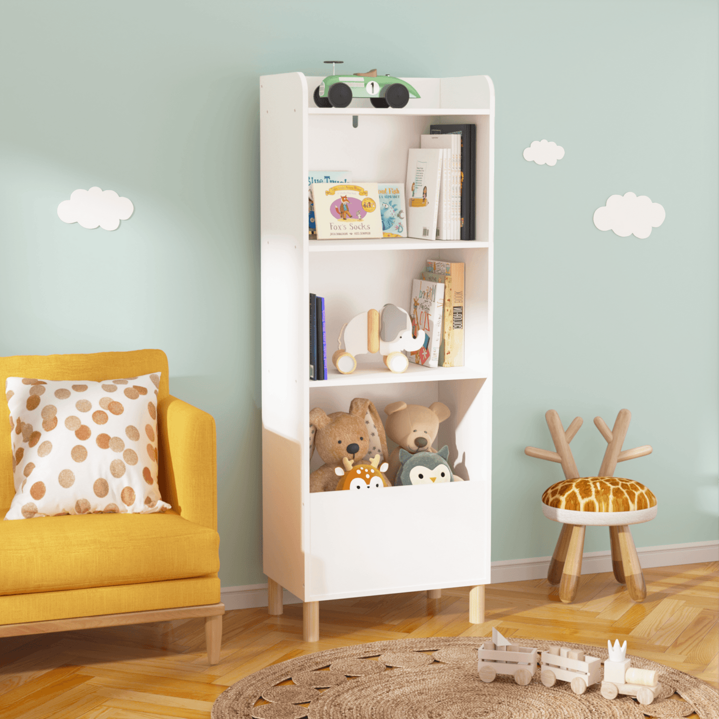 Kids 4-Tier Bookcase Children's Book Display Bookshelf Toy Storage Cabinet Organizer for Children's Room Playroom - FurniFindUSA