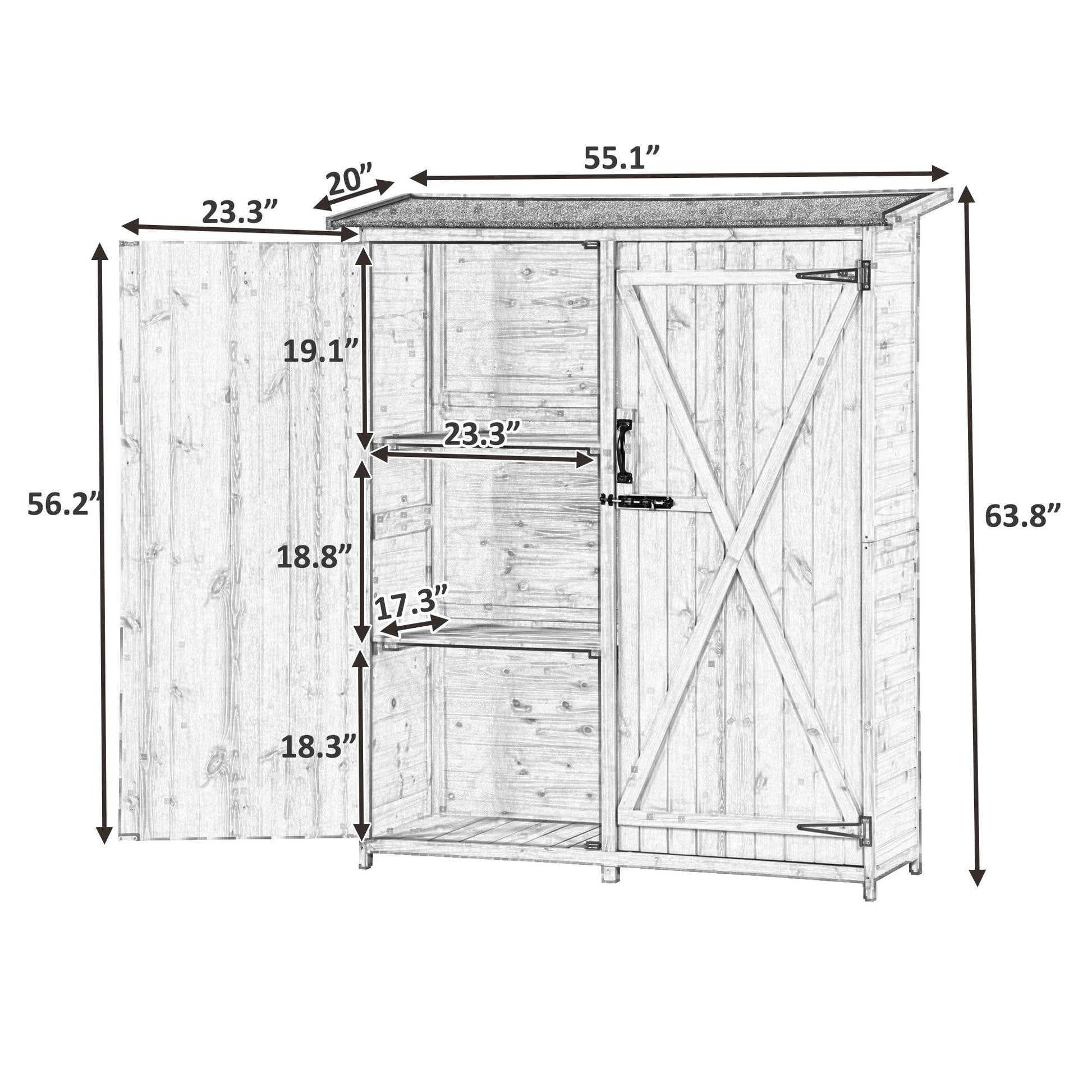 Outdoor 5.3ft Hx4.6ft L Wood Storage Shed Tool Organizer,Garden Shed, Storage Cabinet with Waterproof Asphalt Roof Natural - FurniFindUSA