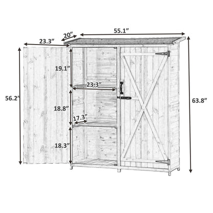 Outdoor 5.3ft Hx4.6ft L Wood Storage Shed Tool Organizer,Garden Shed, Storage Cabinet with Waterproof Asphalt Roof Natural - FurniFindUSA