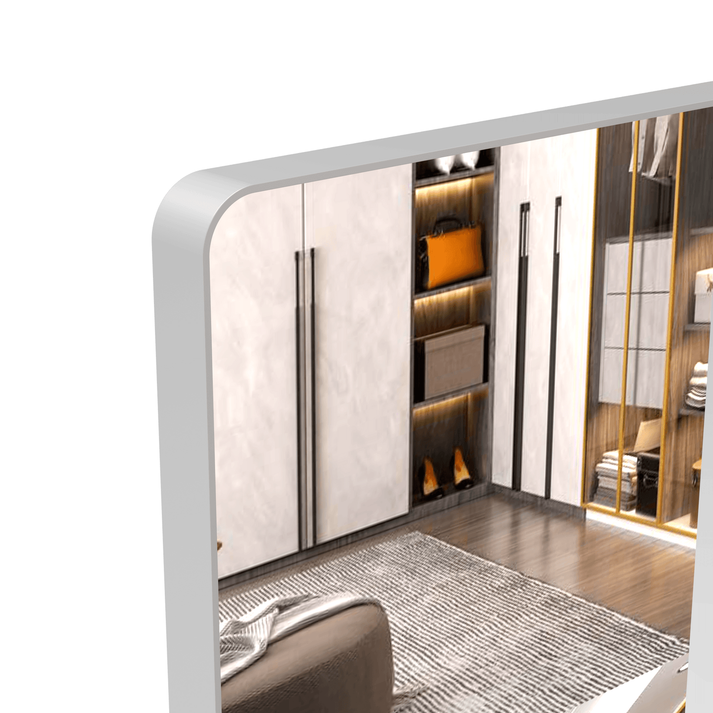 Large bathroom mirror with movable tray wall mounted mirror, vertically and horizontally suspended aluminum frame wall mounted m - FurniFindUSA