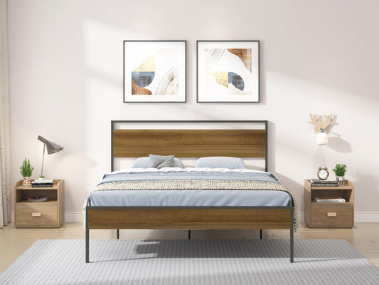 Ceres Metal Bed Black with Cinnamon Wood Headboard & Footboard Queen - FurniFindUSA