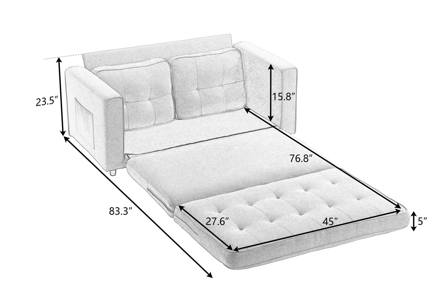 3 Fold Sofa Convertible Futon Couch sleeper sofabed Space saving loveseat Dark Gray & Light Gray & Beige - FurniFindUSA