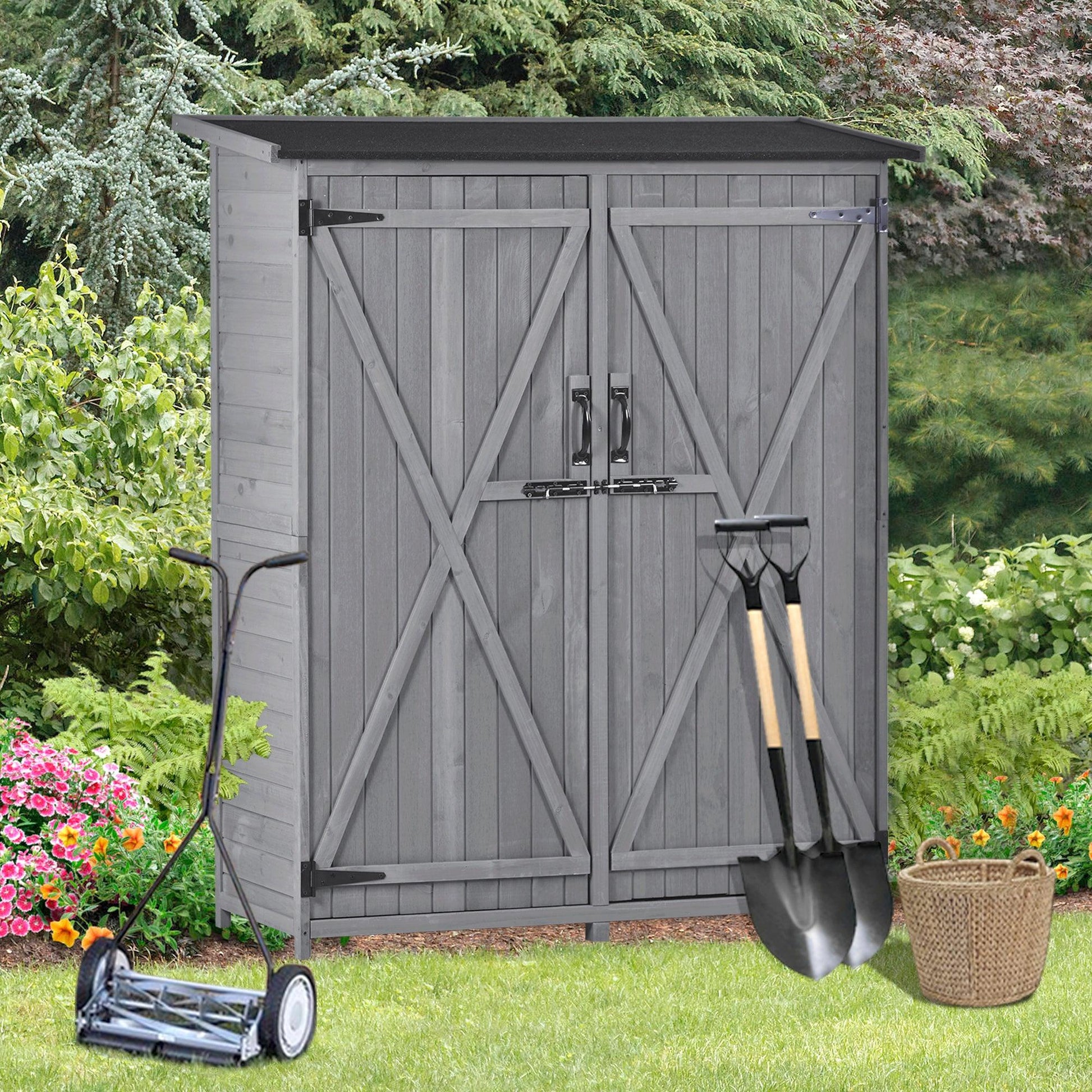 Outdoor 5.3ft Hx4.6ft L Wood Storage Shed Tool Organizer,Garden Shed, Storage Cabinet with Waterproof Asphalt Roof Gray - FurniFindUSA