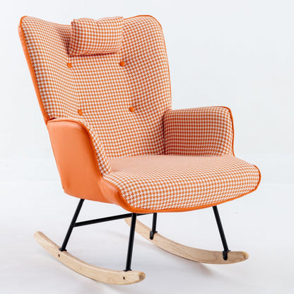 35.5 inch Rocking Chair Soft Houndstooth Fabric Leather Fabric Rocking Chair (orange) - FurniFindUSA