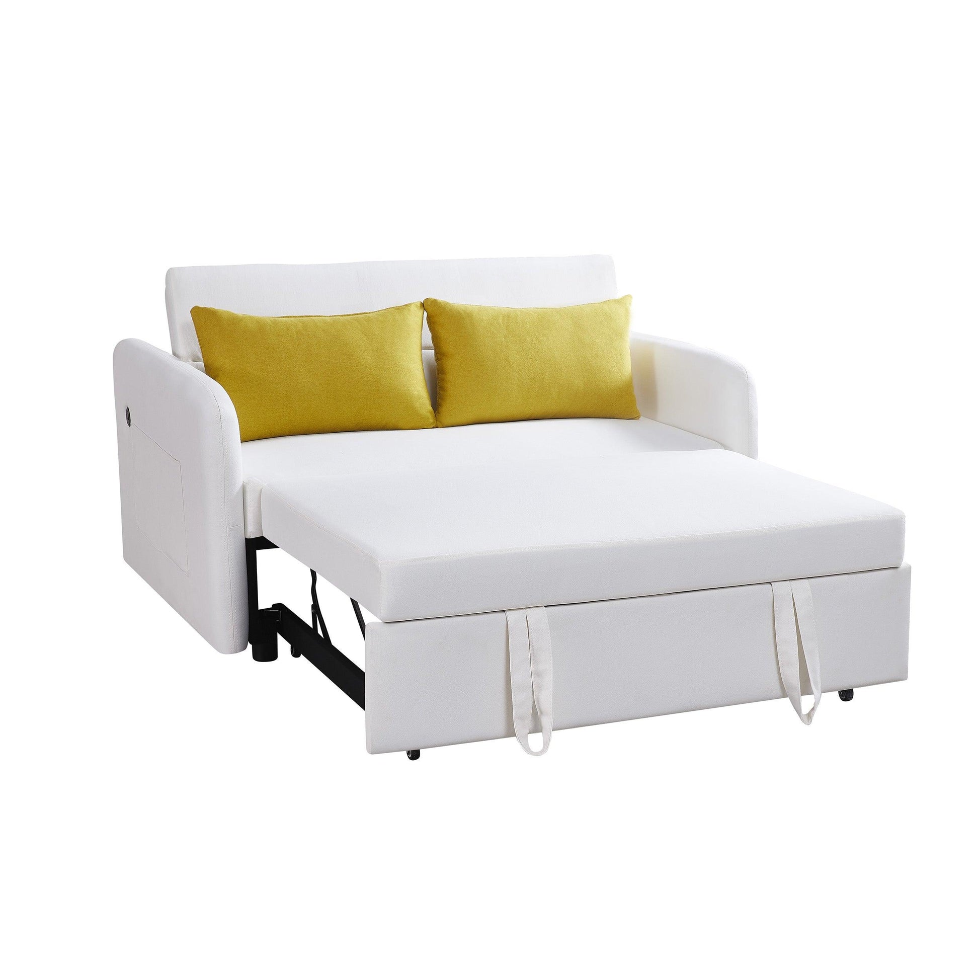 Twins Sofa Bed Cream White Fabric - FurniFindUSA