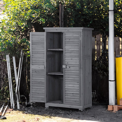 Wooden Garden Shed 3-tier Patio Storage Cabinet Outdoor Organizer Wooden Lockers with Fir Wood (Gray Wood Color -Shutter Design) - FurniFindUSA