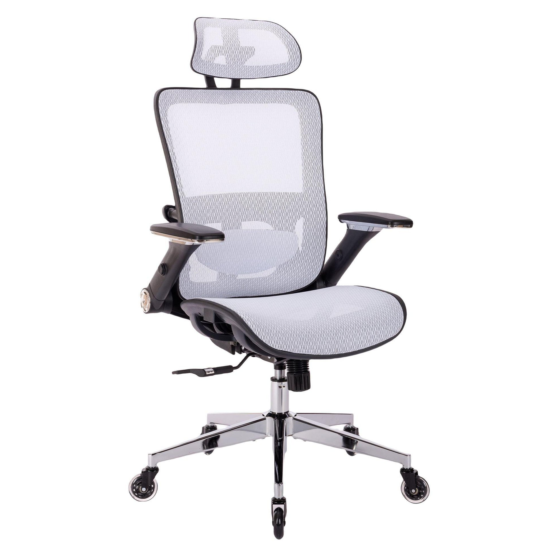 WHITE Ergonomic Mesh Office Chair High Back - Adjustable Headrest with Flip-Up Arms - FurniFindUSA