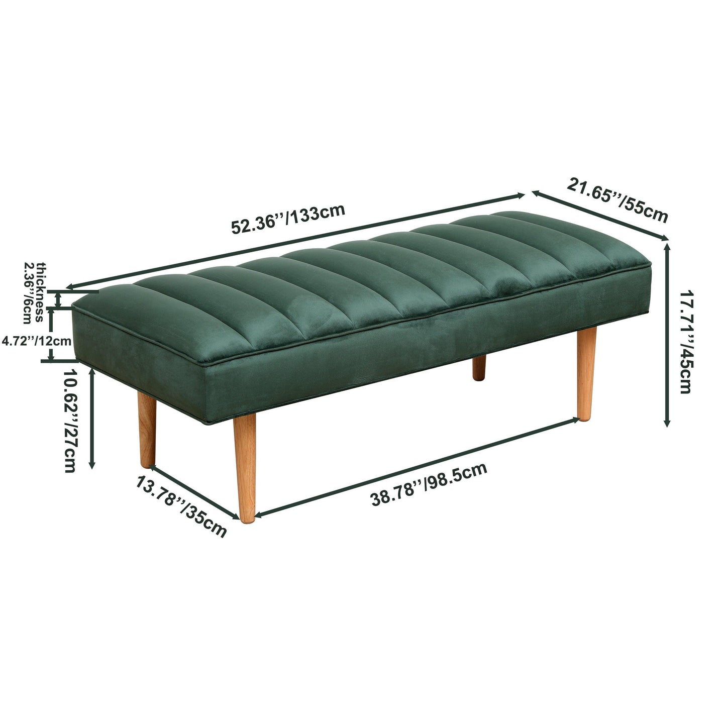 Accent Channel Tufted Ottoman Green Velvet End of Bed Bench (Green) - FurniFindUSA