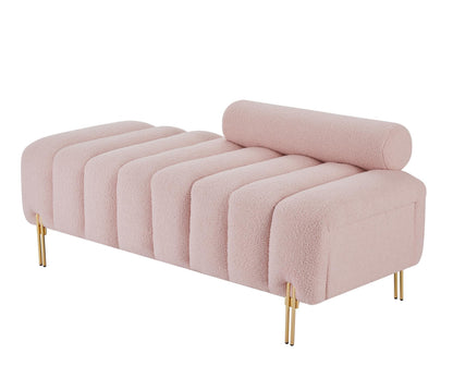 Modern End of Bed Bench Upholstered Teddy Entryway Ottoman Bench Fuzzy Sofa Stool Footrest Window Bench with Gold Metal Legs for Bedroom Apartments - FurniFindUSA