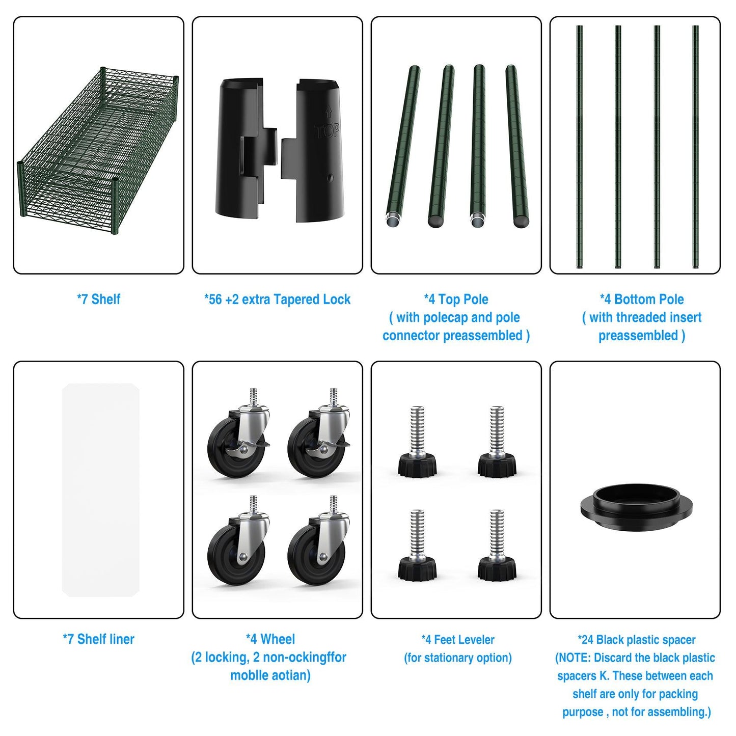 7 Tier Wire Shelving Unit 2450 LBS NSF Height Adjustable Metal Garage Storage Shelves with Wheels Green - FurniFindUSA