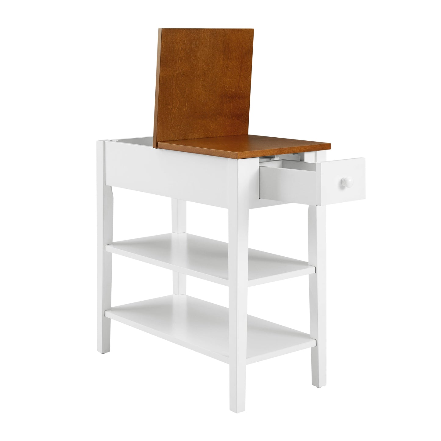 Narrow 2-tone End Table with USB Charging Ports for Small Space SOLID WOOD Table Legs White and Walnut 11.8"W*24"D*24.2"H - FurniFindUSA