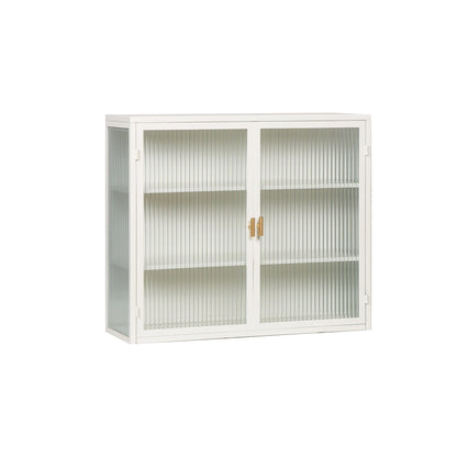 27.56"Glass Doors Modern Two-door Wall Cabinet with Featuring Three-tier White - FurniFindUSA