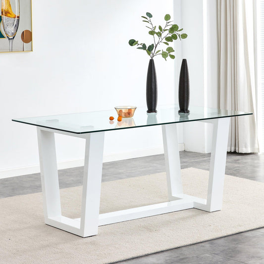 Glass Dining Table Large Modern Minimalist Rectangular - FurniFindUSA