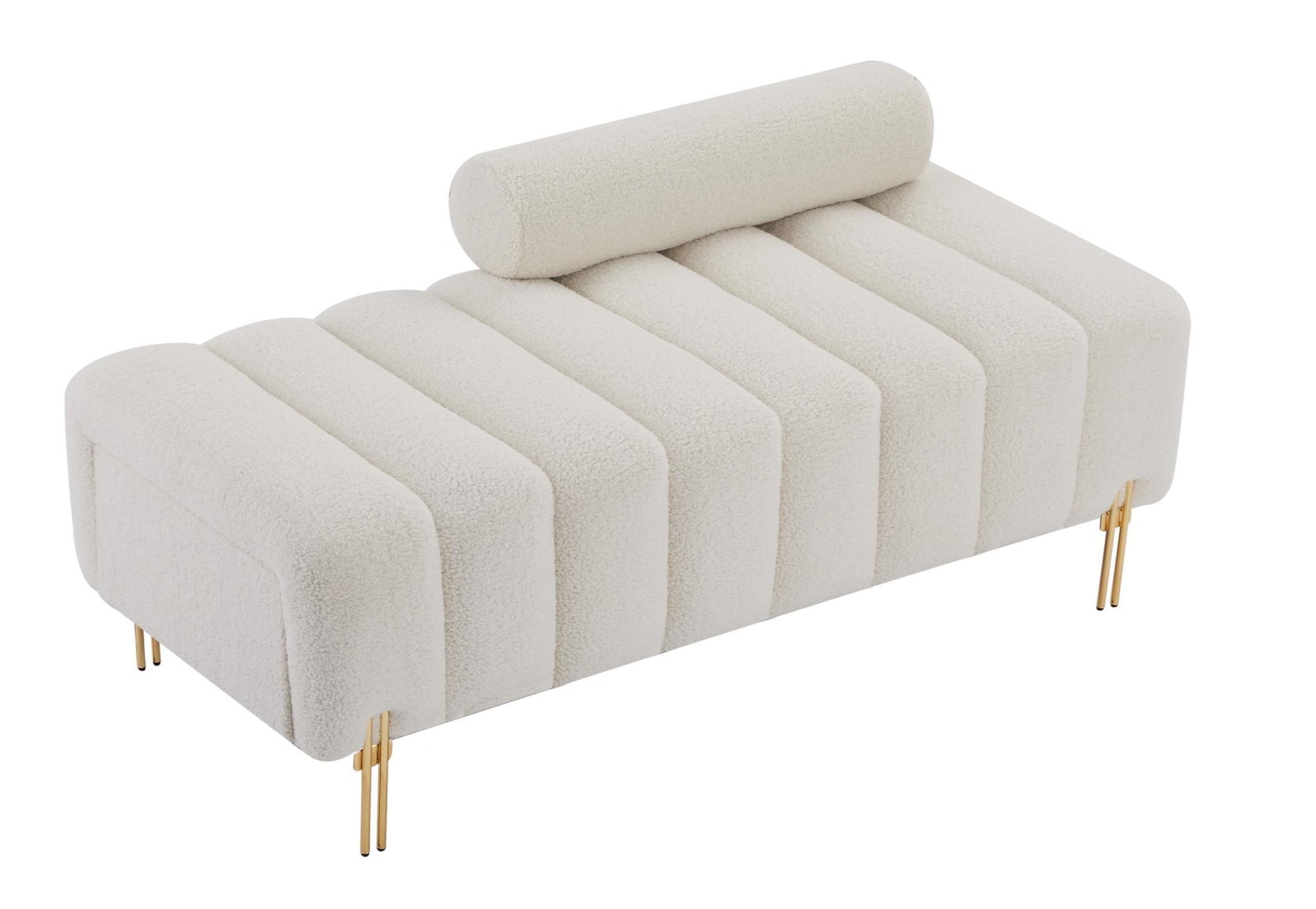 Modern End of Bed Bench Upholstered Teddy Entryway Ottoman Bench Fuzzy Sofa Stool Footrest Window Bench with Gold Metal Legs for Bedroom Apartments - FurniFindUSA