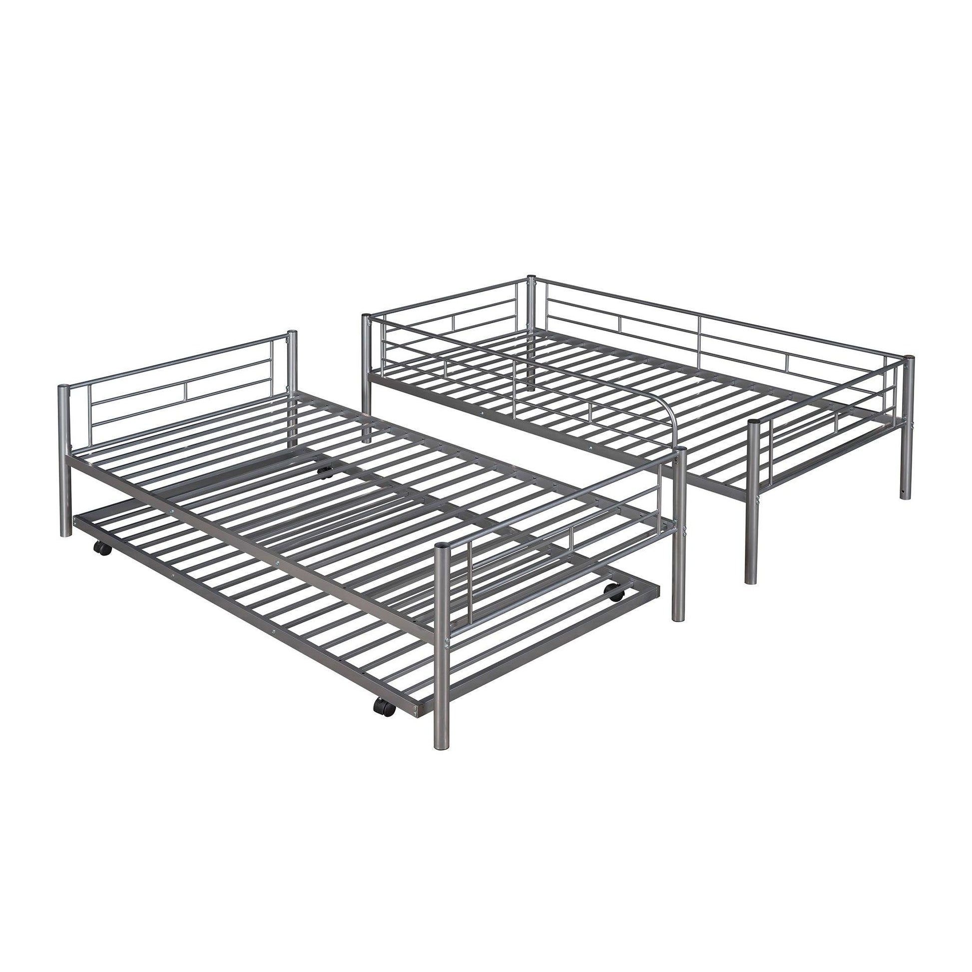 Twin-Over-Twin Metal Bunk Bed With Trundle Can be Divided into two beds No Box Spring needed White - FurniFindUSA