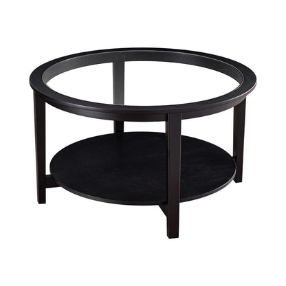 Modern Solid wood round coffee table with tempered glass top black color-36" - FurniFindUSA