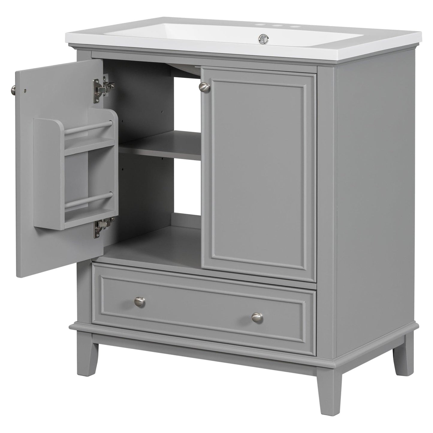 30inchgrey Bathroom Vanity with Sink ComboMulti-functional Bathroom Cabinet with Doors and Drawer Solid Frame and MDF Board - FurniFindUSA