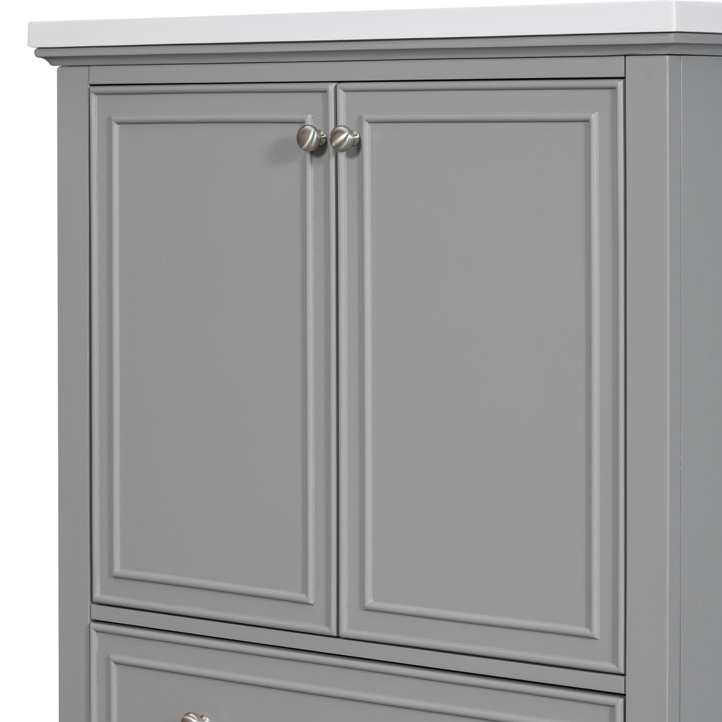 30inchgrey Bathroom Vanity with Sink ComboMulti-functional Bathroom Cabinet with Doors and Drawer Solid Frame and MDF Board - FurniFindUSA