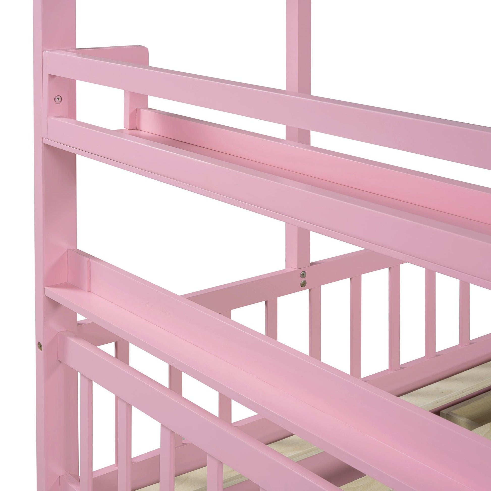 Wooden Full Size House Bed with 2 Drawers Kids Bed with Storage Shelf Pink - FurniFindUSA