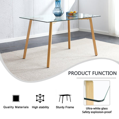 Glass dining table modern minimalist rectangle suitable for 4-6 people equipped with 0.31 "tempered glass tabletop - FurniFindUSA