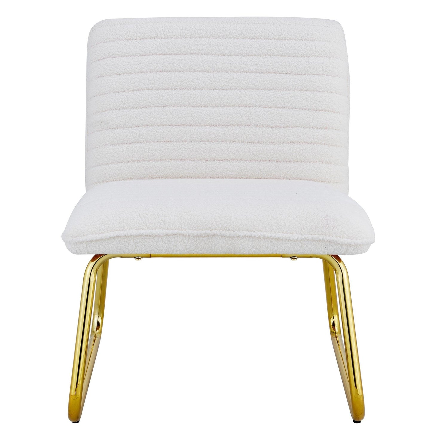 One White minimalist armless sofa chair with plush cushion and backrest paired with golden metal legs - FurniFindUSA