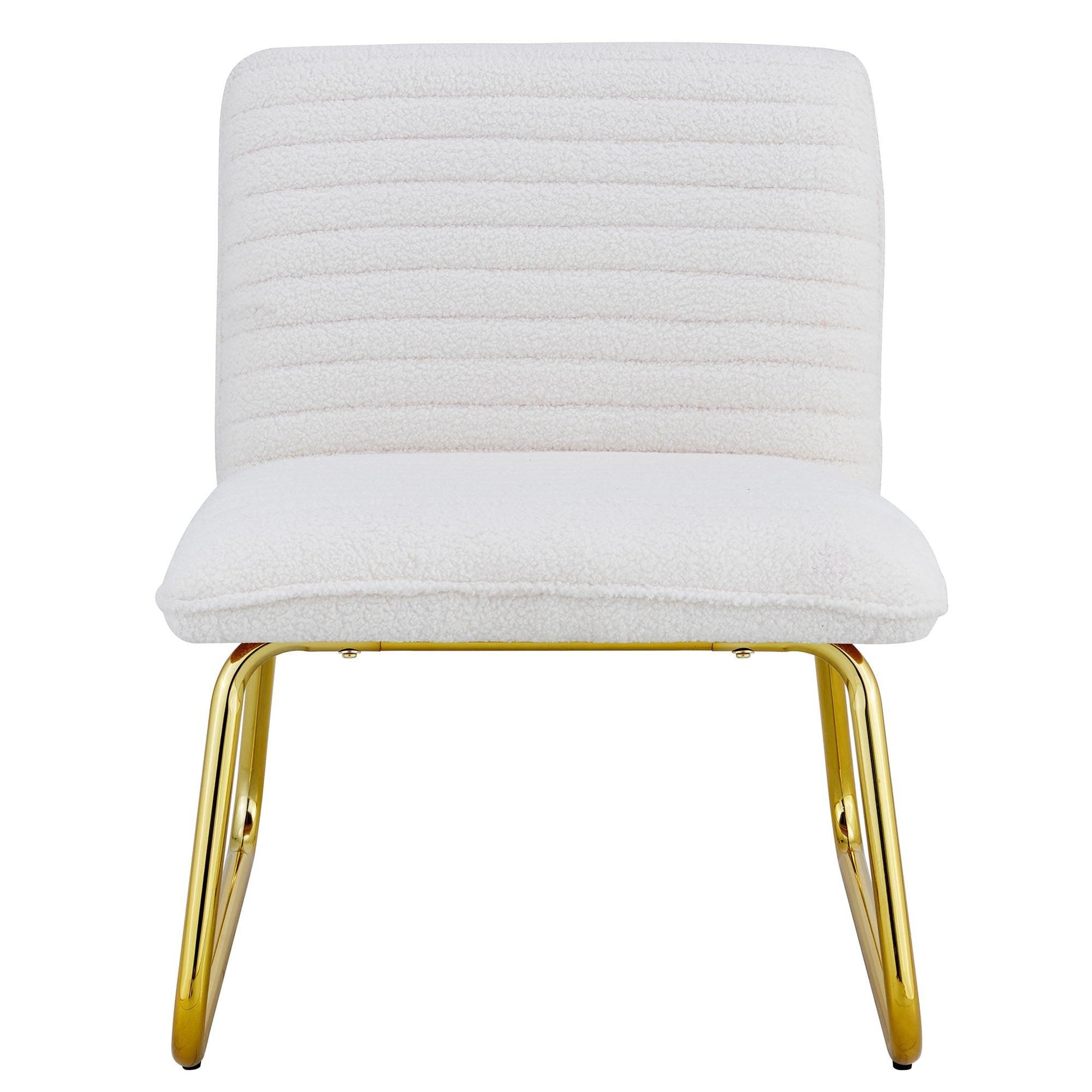 One White minimalist armless sofa chair with plush cushion and backrest paired with golden metal legs - FurniFindUSA